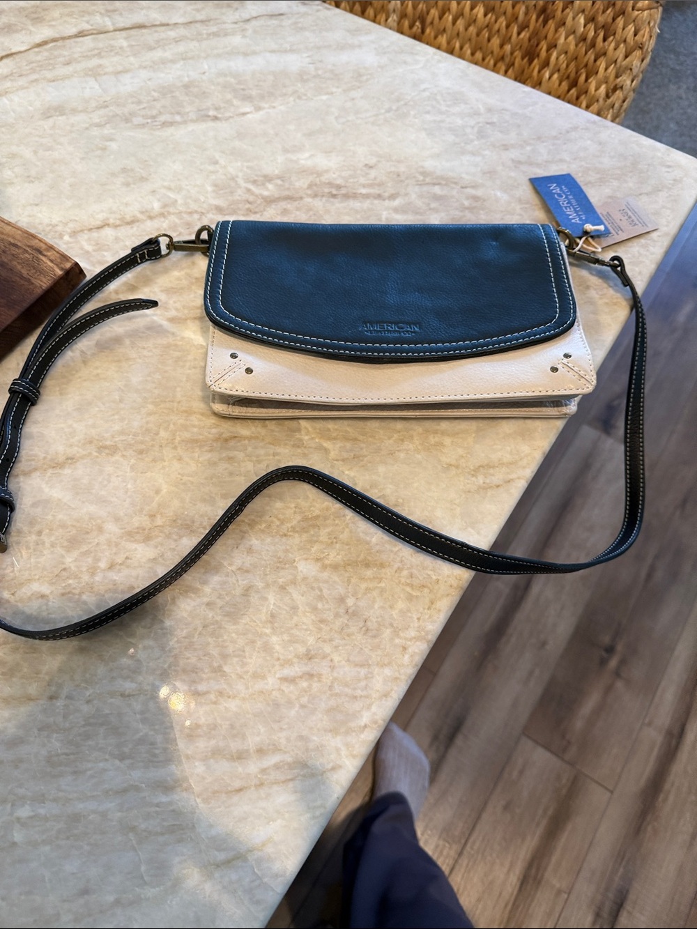American Leather Co. Two-Tone Crossbody Bag in Navy and Cream